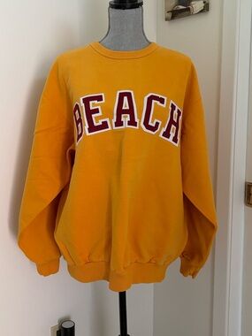 Mustard yellow 'BEACH' Crewneck Sweater 100% cotton